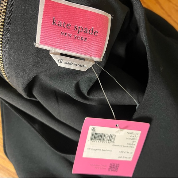 Kate Spade Black Dress with White Bow Belt NWT - Picture 7 of 10